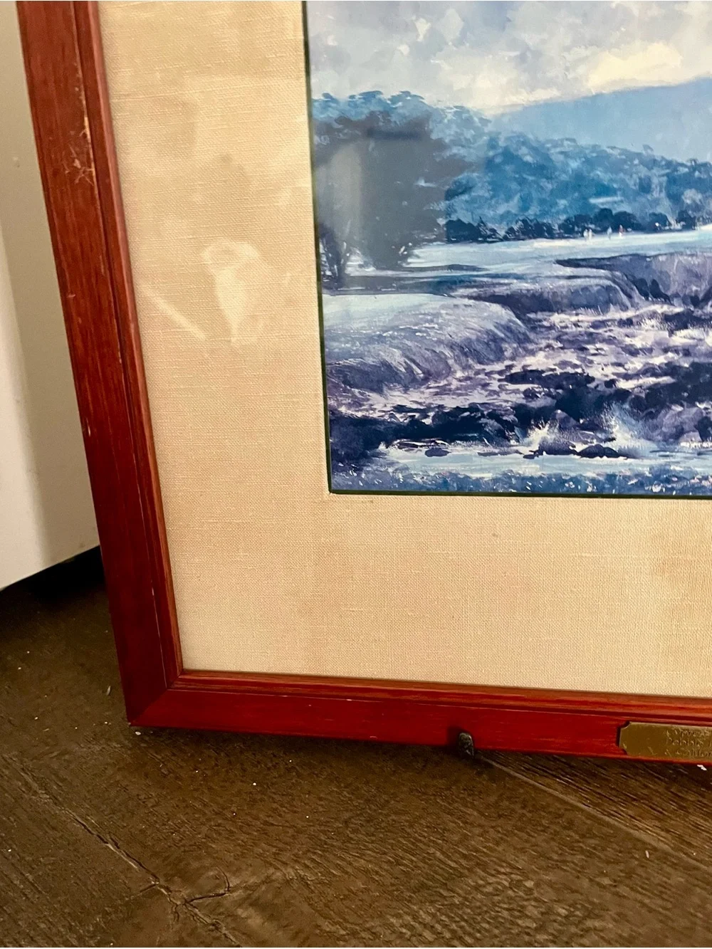 Framed Costal Landscape Print Pebble Beach California In Wood Frame 15/20 Inches